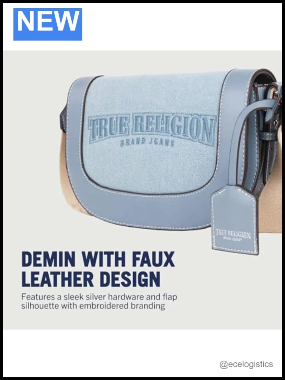Saddle Bag with Adjustable Strap, Silver Hardware, Denim